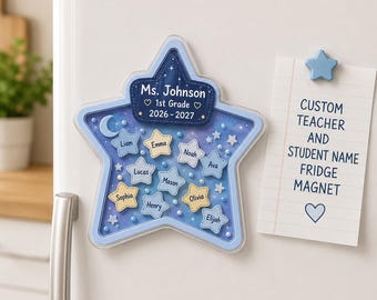 Personalized Star Teacher Fridge Magnet, Custom Student Name Shaker Magnet, Galaxy Classroom Gift, Back to School Teacher Appreciation