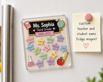 Personalized Teacher Star Shaker Magnet, Custom Student Name Fridge Magnet, Back To School Teacher Gift, Classroom Keepsake, Teacher Decor