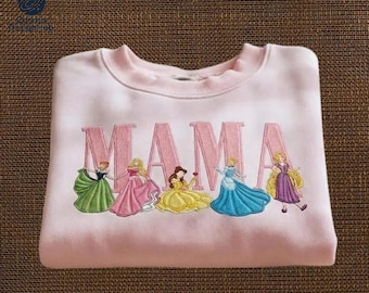 Personalized Mama Princess Embroidered Shirt Shirt, Fairytale Family Shirt, Cute Princess Mom Shirt, Pastel Fantasy Shirt