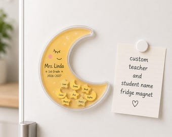 Custom Moon Shaker Fridge Magnet for Teacher Classroom Gift, Personalized Teacher & Student Names Magnet, Back to School 2026-2027