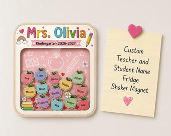 Personalized Teacher Shaker Magnet, Custom Teacher and Student Name Fridge Magnet, Back to School Teacher Gift, Classroom Keepsake