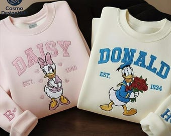 Donald and Daisy Embroidered Couple Sweatshirt, Disney Inspired Love Gift for Boyfriend and Girlfriend