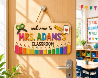Personalized Teacher Classroom Sign, Custom Teacher Door Hanger, Welcome Classroom Decor, Teacher Name Sign, School Door Plaque