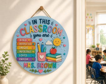 Personalized Classroom Door Sign, Custom Teacher Name Sign, School Wall Decor, Teacher Classroom Decor, Back To School Teacher Gift