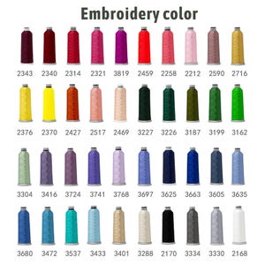 a collection of embroidery thread colors, each with a corresponding number, arranged in a grid format.