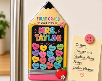 Personalized Pencil Shaker Magnet, Custom Teacher and Student Name Magnet, Back to School Teacher Gift, Classroom Fridge Magnet