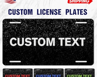Custom Text Aluminum License Plate, Personalized 6x12 Vanity Tag with Glitter Finish, Decorative Auto Plate for Cars Unique Gift Idea