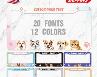 Custom Pet License Plate Frame, Dog Cat Car Plate Holder, Cute Paw Print Frame, Car Accessory, Gift for Pet Lovers, Animal Themed