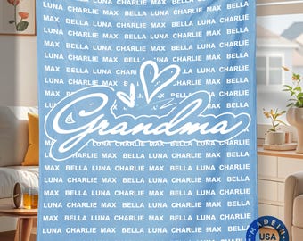 Personalized Grandma Blanket with Grandkids Names, Custom Grandma Name Throw Blanket, Meaningful Gift for Grandma from Grandchildren Family
