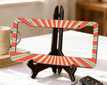 License Plate Frame, Radiant Sun Rays Design, Cute Retro Car Accessory, Coastal License Plate Holder, Fun Personalized Gift for Drivers