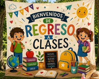Spanish Back to School Tapestry | Classroom Photo Backdrop | Bienvenidos de Regreso a Clases | First Day of School Decor | Teacher Decor