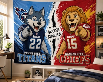 Personalized House Divided Tapestry | Custom Football Rivalry Banner | NFL & College Team Wall Hanging | Fan Cave Decor | Couples Gift