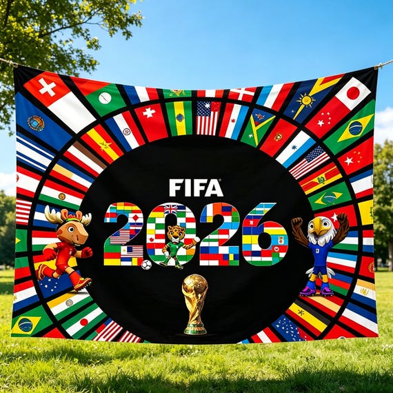 FIFA World Cup Tapestry Backdrop Banner Football Wall Hanging Polyester Fabric Curtain Wall Decor for Bedroom Living Room Sports Fan Gift