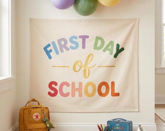 First Day of School Tapestry Banner, Back to School Photo Backdrop, Classroom Wall Decor, Kindergarten School Picture Prop for Kids