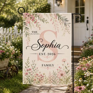Personalized Family Name Garden Flag Custom Monogram Garden Flag Floral Initial Yard Flag Farmhouse Front Porch Decor Outdoor Home Decor