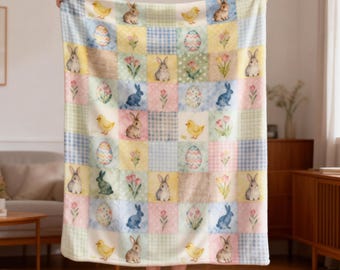 Easter Flannel Throw Blanket, Colorful Easter Eggs Fleece Blanket, Soft Plush Cozy Couch Sofa Bed Throw, Spring Holiday Gift for Kids