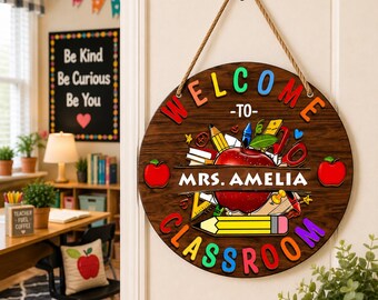 Personalized Teacher Door Sign, Custom Classroom Welcome Sign, Teacher Name Sign, Classroom Door Decor, Back to School Teacher Gift