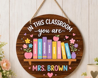 Personalized Teacher Door Sign, Custom Classroom Name Sign, Teacher Door Hanger, Preschool Kindergarten Classroom Decor, Back to School Gift