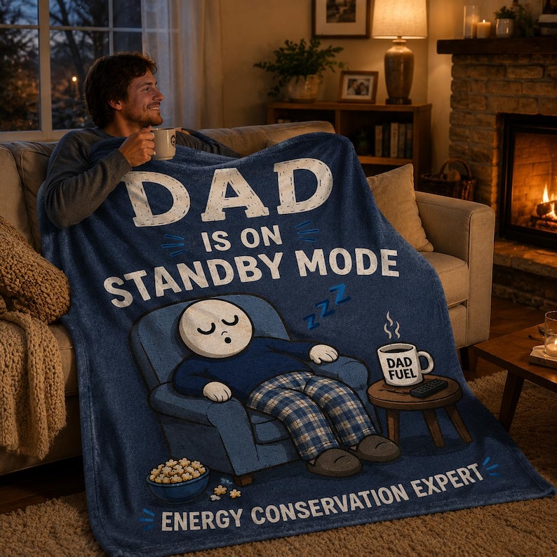 Blanket Funny Birthday Gift for Dad Husband Throw Blanket Dad Is On Standby Mode Cozy Blanket Gift for Dad Gift Idea Father Birthday Gift image 2