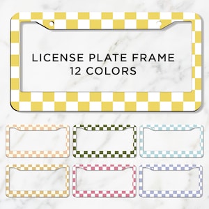 Custom License Plate Frame, Colorful Checker Pattern Design, Retro License Plate Holder, Cute Car Accessory, License Plate Cover Gift Ideas!