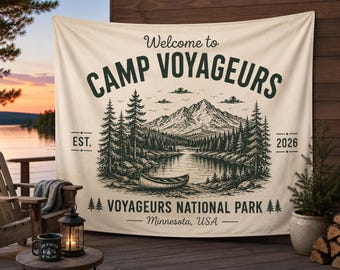 Custom Camping Tapestry | Personalized Camp Banner | National Park Wall Hanging | Custom Location & Year | Camper Gift | Cabin Decor