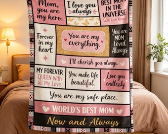 Blanket Gift for Mom, Best Mom Ever Throw Blanket, Mothers Day Birthday Christmas Valentines Present for Mom from Daughter Son Cozy Throw