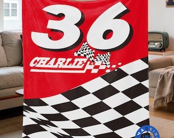 Custom Racing Car Blanket Personalized with Name and Number, Motorsport Theme Throw Blanket Unique Racing Gift for Kids Teens and Car Lovers