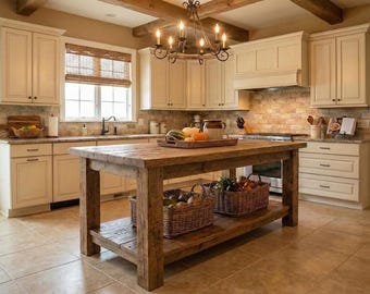 Handmade Rustic Kitchen Island, Chestnut Wood Farmhouse Island, Custom Kitchen Storage Cabinet, Rustic Prep Table