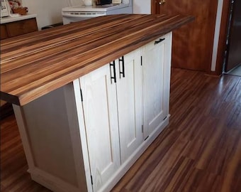 Rustic Kitchen Island Farmhouse Kitchen Cart • Solid Wood Prep Table • Kitchen Storage Cabinet • Wooden Island with Drawers & Shelf