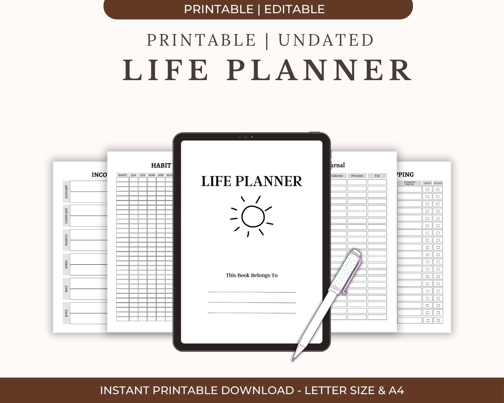 Life Planner 2025 | Editable & Printable Undated Daily Weekly Monthly ...