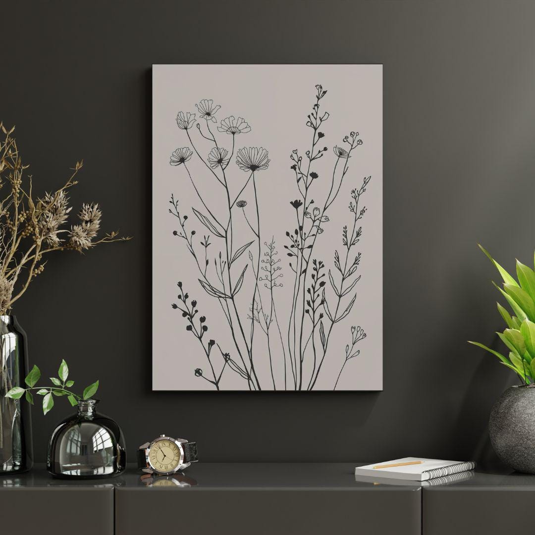 Minimalist Botanical Wall Art Print | Wildflower Line Drawing ...