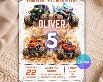 Monster Truck Birthday Invitation Template Editable Printable Monster Truck Invite Truck Party Invitation Monster Jam Invite For Boys B122