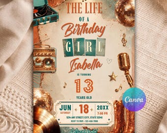 Life of a Birthday Girl Invitation, Retro Disco Birthday Invite, In My Birthday Era Canva Template B142