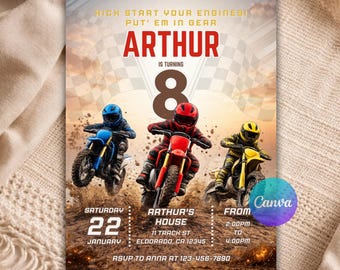 Dirt Bike Birthday Invitation Editable Canva Template Motocross Invite Boy Racing Party Digital Download Kids Motorbike Birthday Invite B102