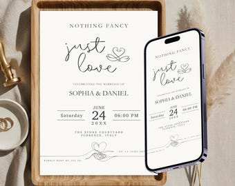 Nothing Fancy Just Love Invitation, Minimal Elopement Reception Invite, Modern Wedding Announcement Simple Card, Editable Template Canva W02