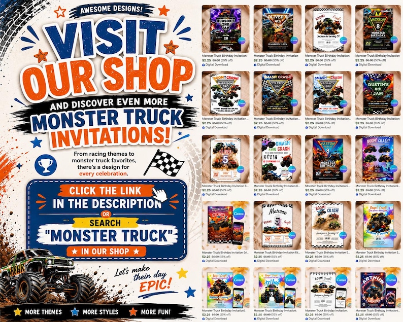 Monster Truck Birthday Invitation Editable Template, Monster Jam Invite, Truck Party Invite, Boy Birthday Invitation Digital Download B128 image 5