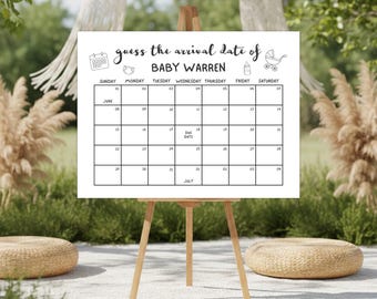 Baby Due Date Calendar Sign Template, Guess Baby’s Birthday Game, Printable Baby Shower Prediction Activity, Editable Canva Template BDD01