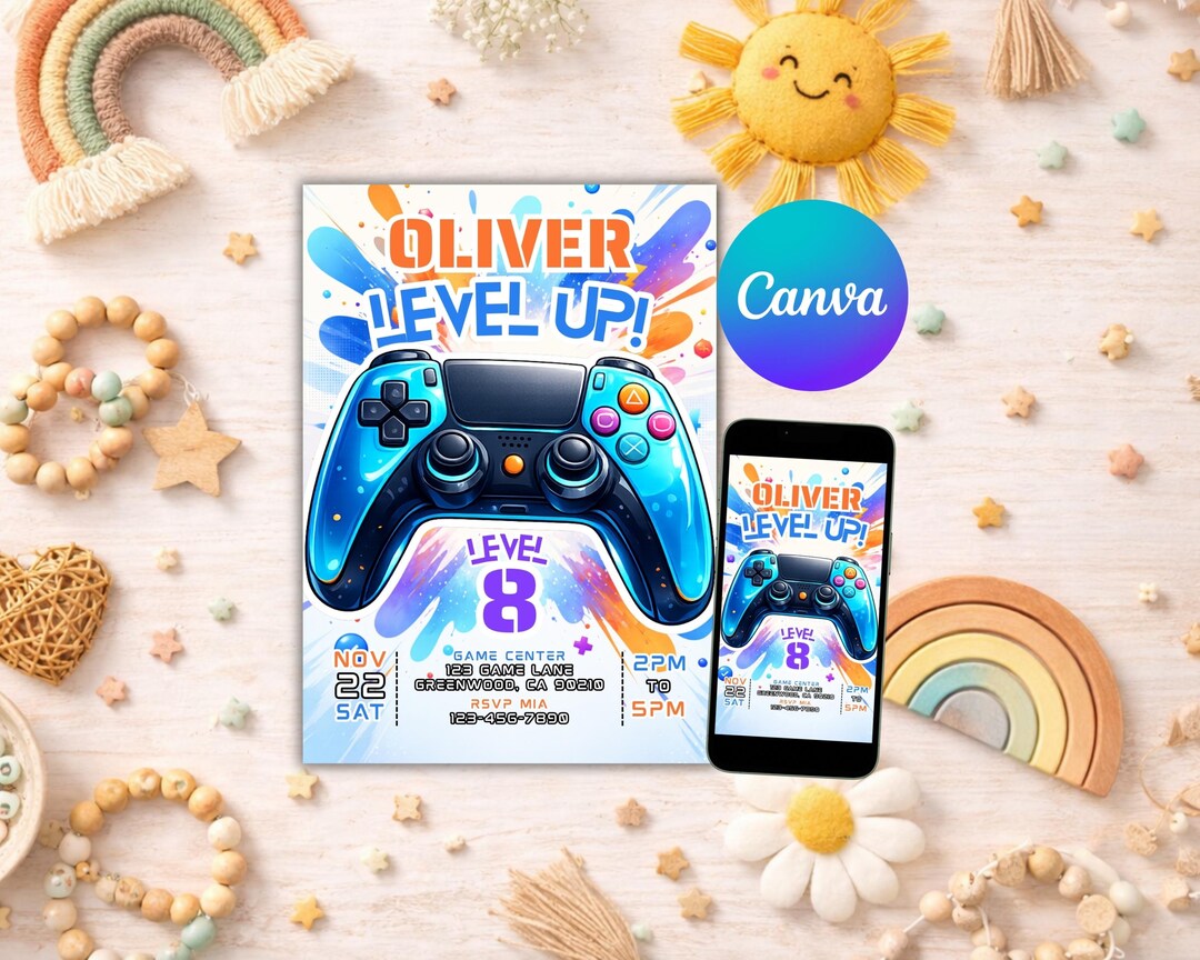 Video Game Birthday Invitation Editable Canva Template Gaming Birthday ...