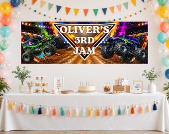 Monster Jam Birthday Banner Template, Editable Canva Birthday Backdrop, Printable Monster Truck Party Banner, Instant Download B128