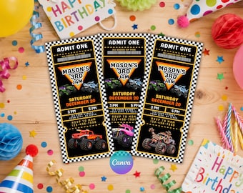 Editable Monster Truck Ticket Birthday Invitation Monster Truck Jam Invitation Template Birthday Ticket Invite Canva Instant Download B174