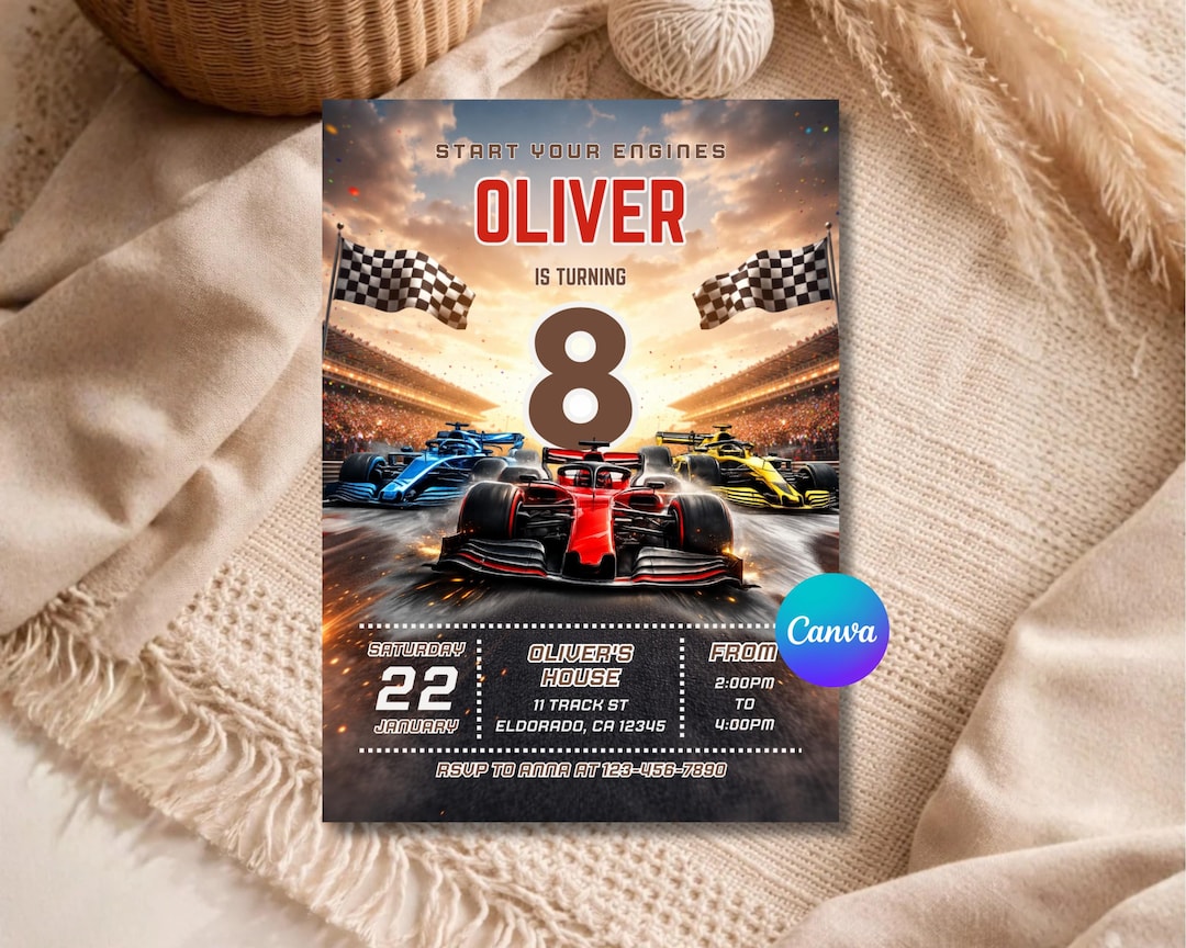 Formula 1 Birthday Invitation Editable Canva Template Race Car Party ...