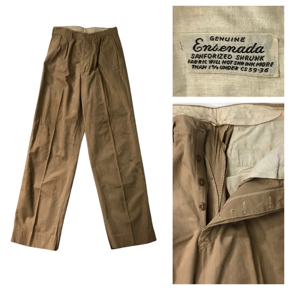 1930s Button Fly Work Pants / 30s Ensenada Khaki W
