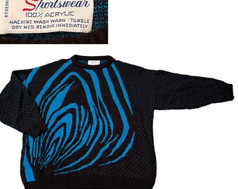 1980s Abstract Animal Print Retro Knit Pullover Sweater Top / Women’s XL *