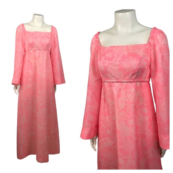 1960s Hawaiian Dress / 60s Pink Floral Maxi Goddes