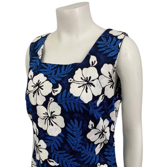 Vintage Blue Floral Cotton Sleeveless Mini Hawaii… - image 2
