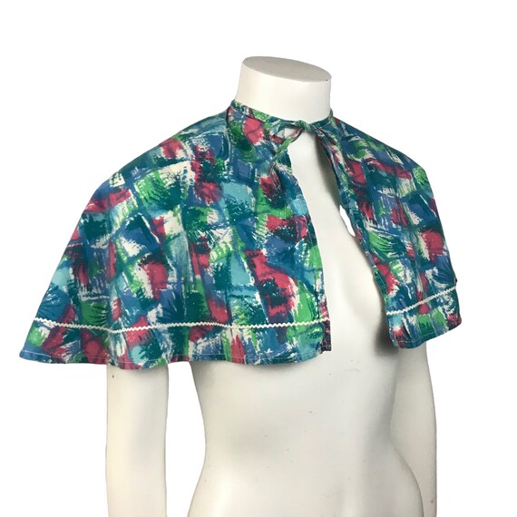 1940s Cape Blouse Top / Blue Cotton Cropped Tie Bl