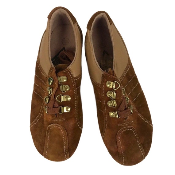 Deadstock 1980s Brown Suede Lace up Sneakers  Shoe