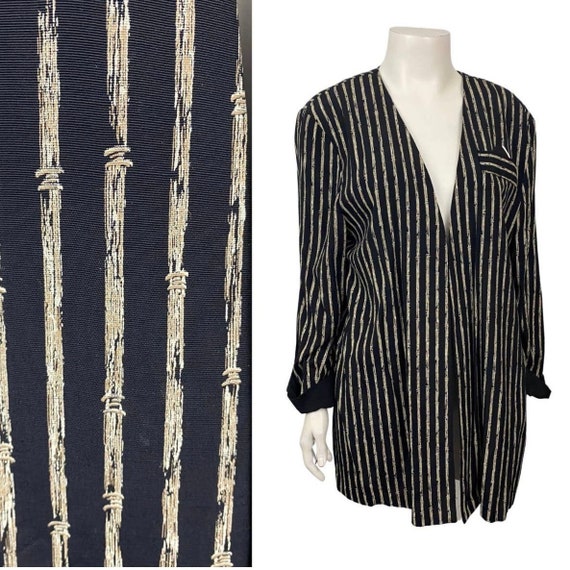 1990s Bamboo Print Open front Tunic Blazer Top / W