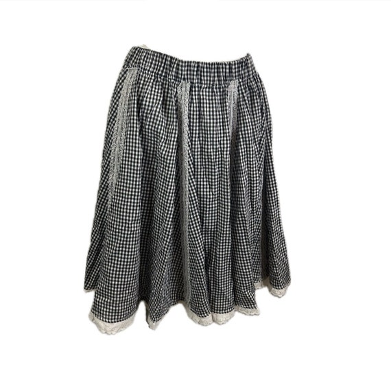 1980s Black White Gingham Full Circle Skirt Squar… - image 3