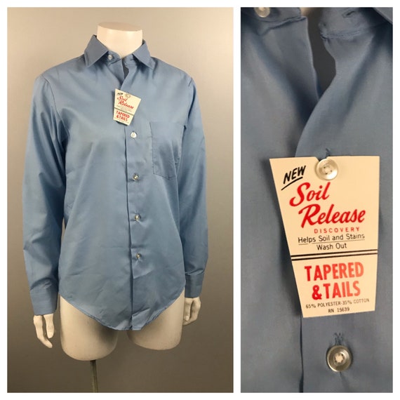 1960s Button Down Shirt / 60s NOS Sky Blue Mod Iv… - image 6